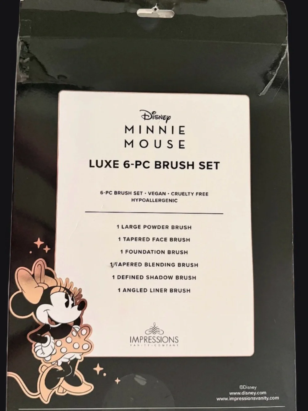 Impressions Vanity Disney Minnie Mouse Luxe 6PC Brush Set Rose Gold NIB